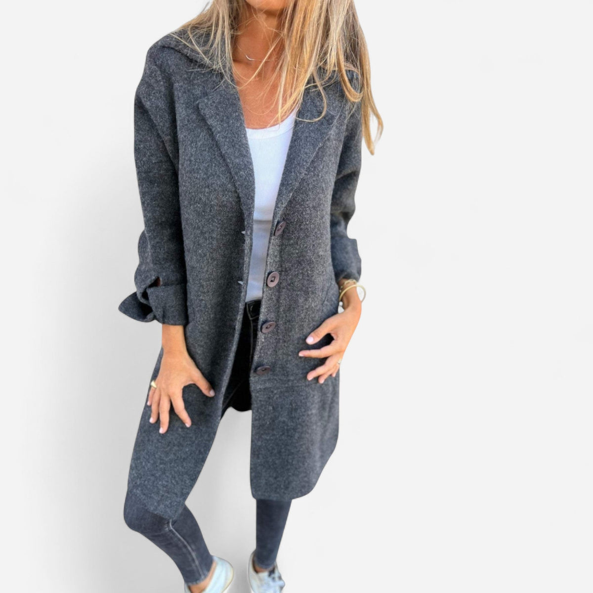Manteau long à revers en coton