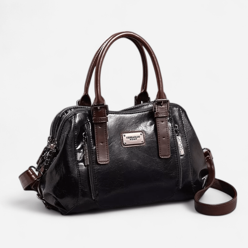 Sac à main en cuir noir multipoches