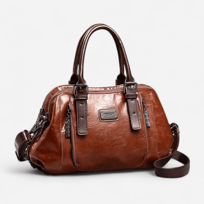 Sac à main en cuir noir multipoches