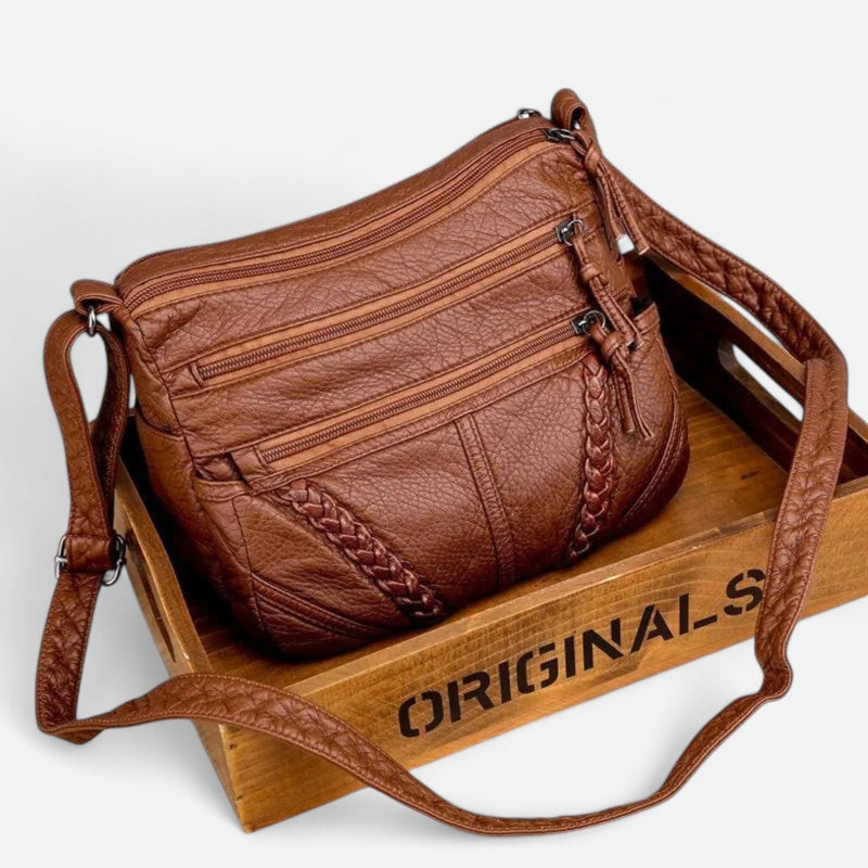 Sac à bandoulière en cuir souple multipoches