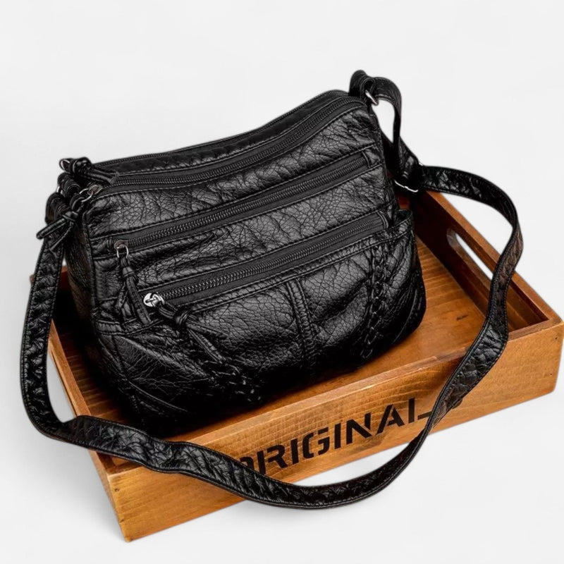 Sac à bandoulière en cuir souple multipoches