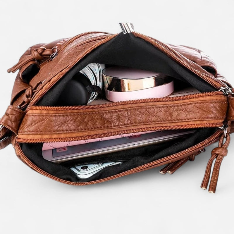 Sac à bandoulière en cuir souple multipoches