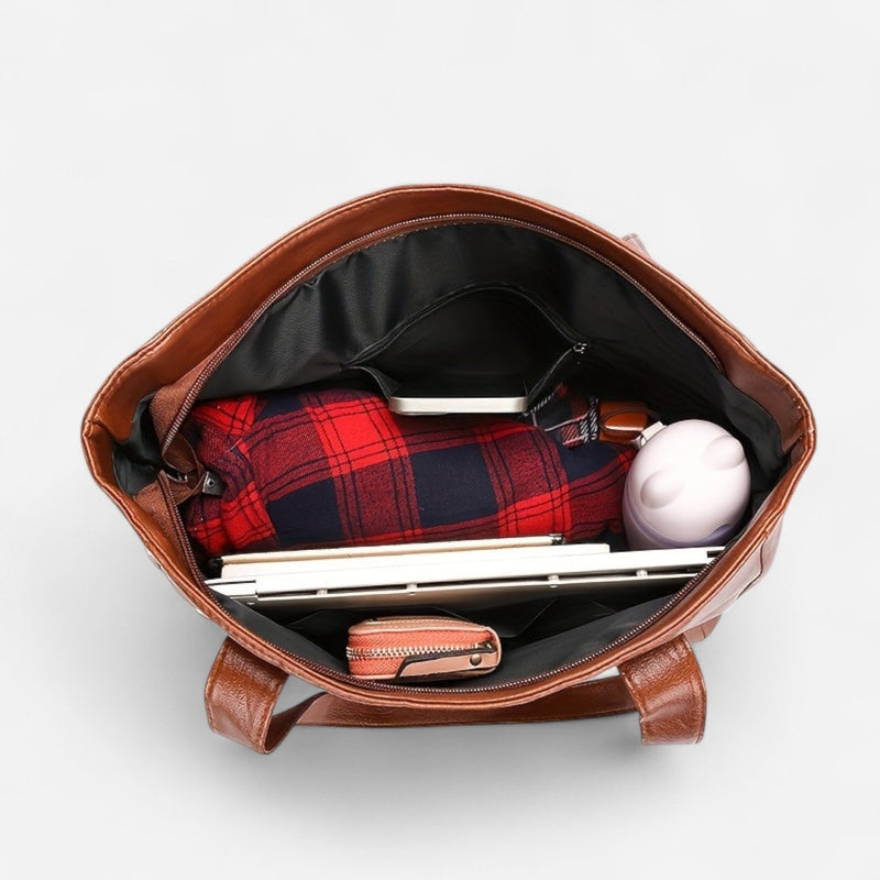 Sac fourre-tout en cuir à poches latérales