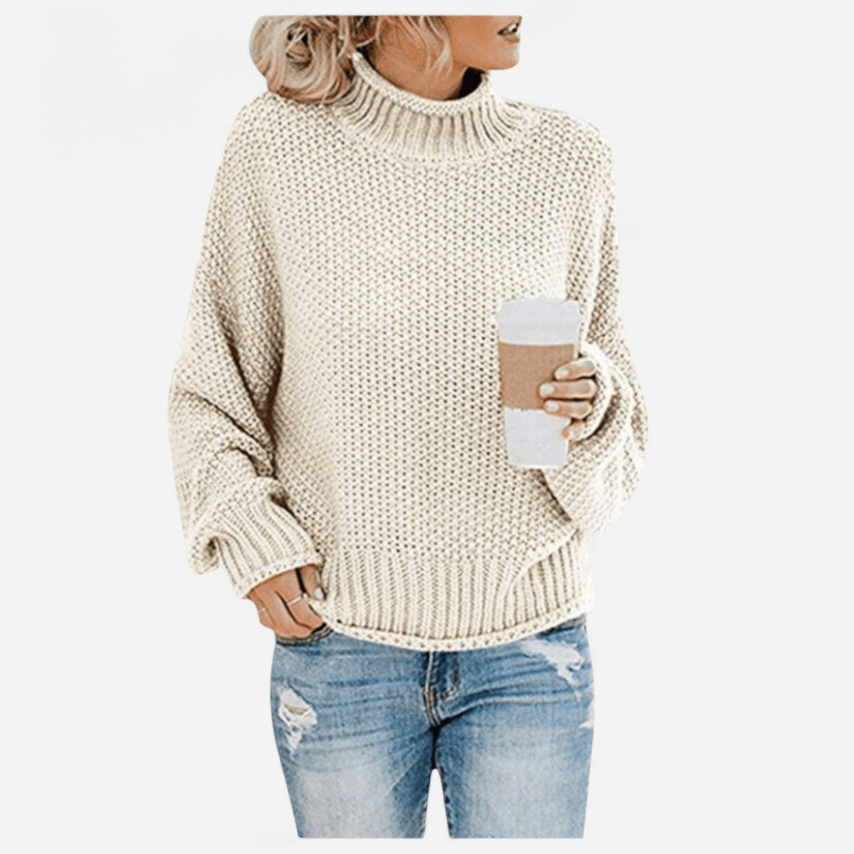 Chandail col montant en tricot gaufré