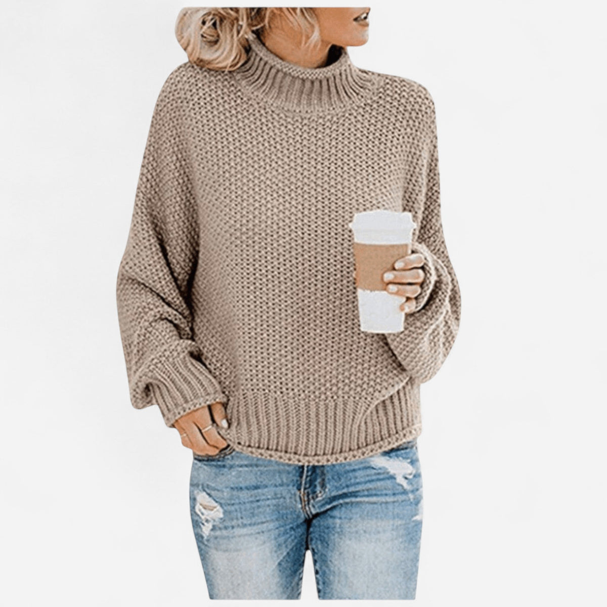 Chandail col montant en tricot gaufré