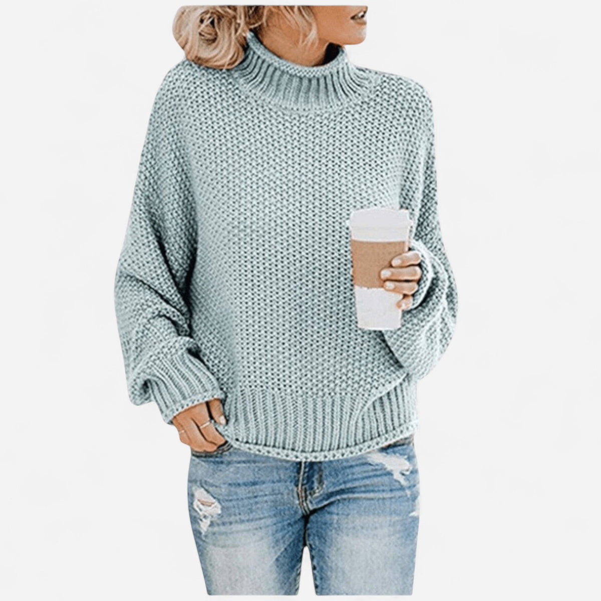 Chandail col montant en tricot gaufré