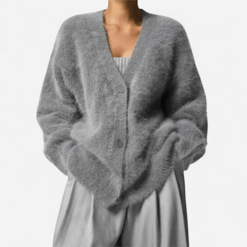 Chandail col en V en tricot duveteux