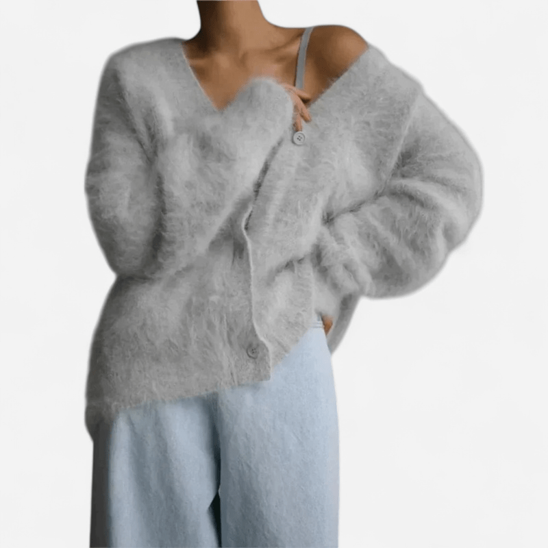 Chandail col en V en tricot duveteux