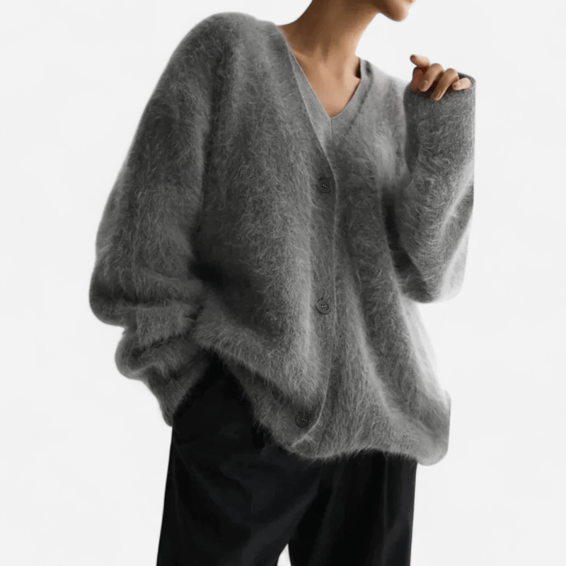Chandail col en V en tricot duveteux