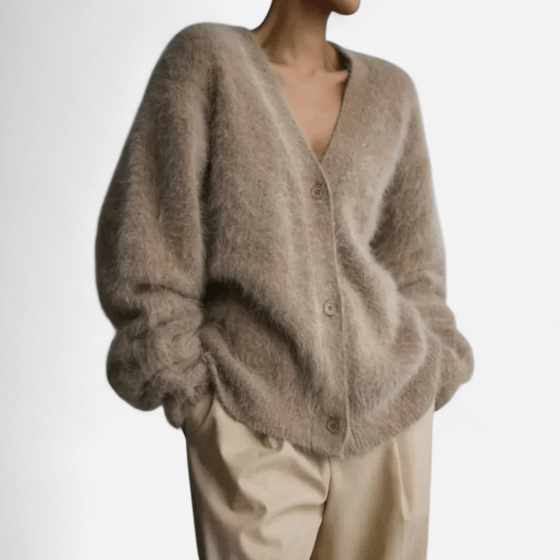 Chandail col en V en tricot duveteux