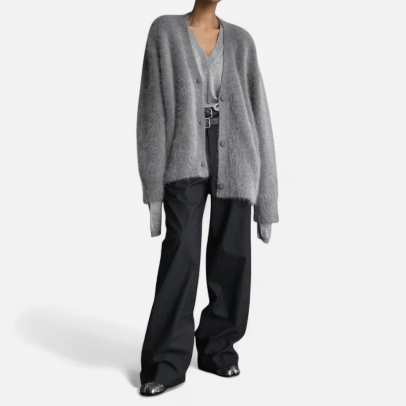 Chandail col en V en tricot duveteux