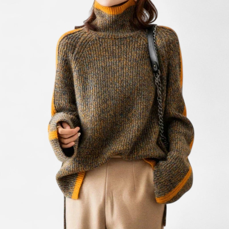 Chandail rayé col montant en gros tricot