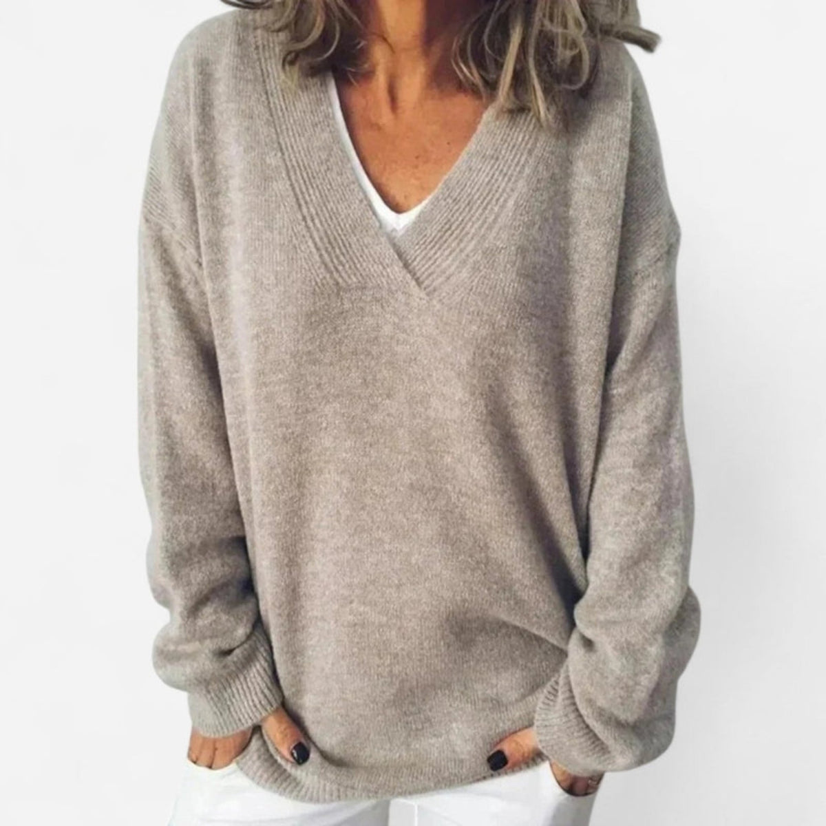 Chandail col en V en tricot doux