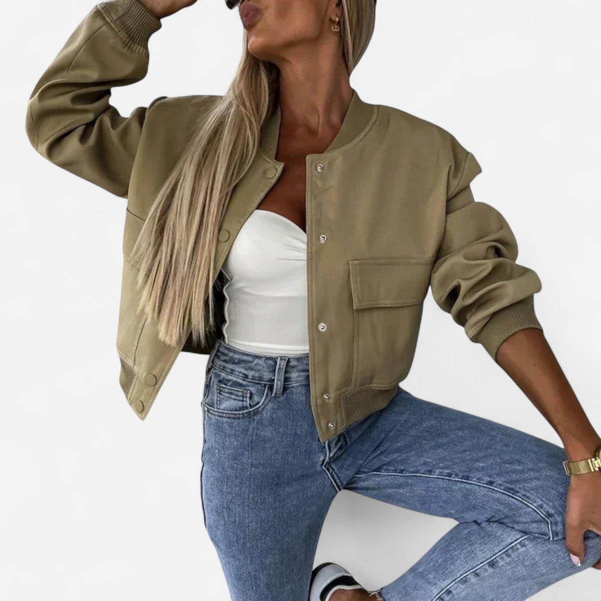 Blouson court zippé à poches
