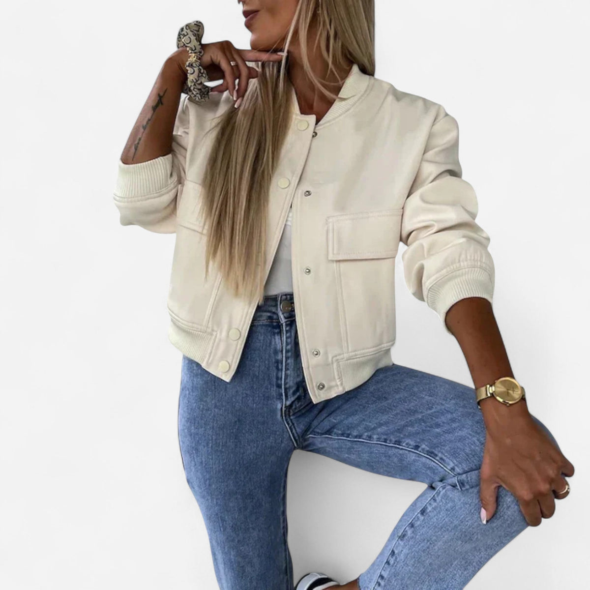 Blouson court zippé à poches
