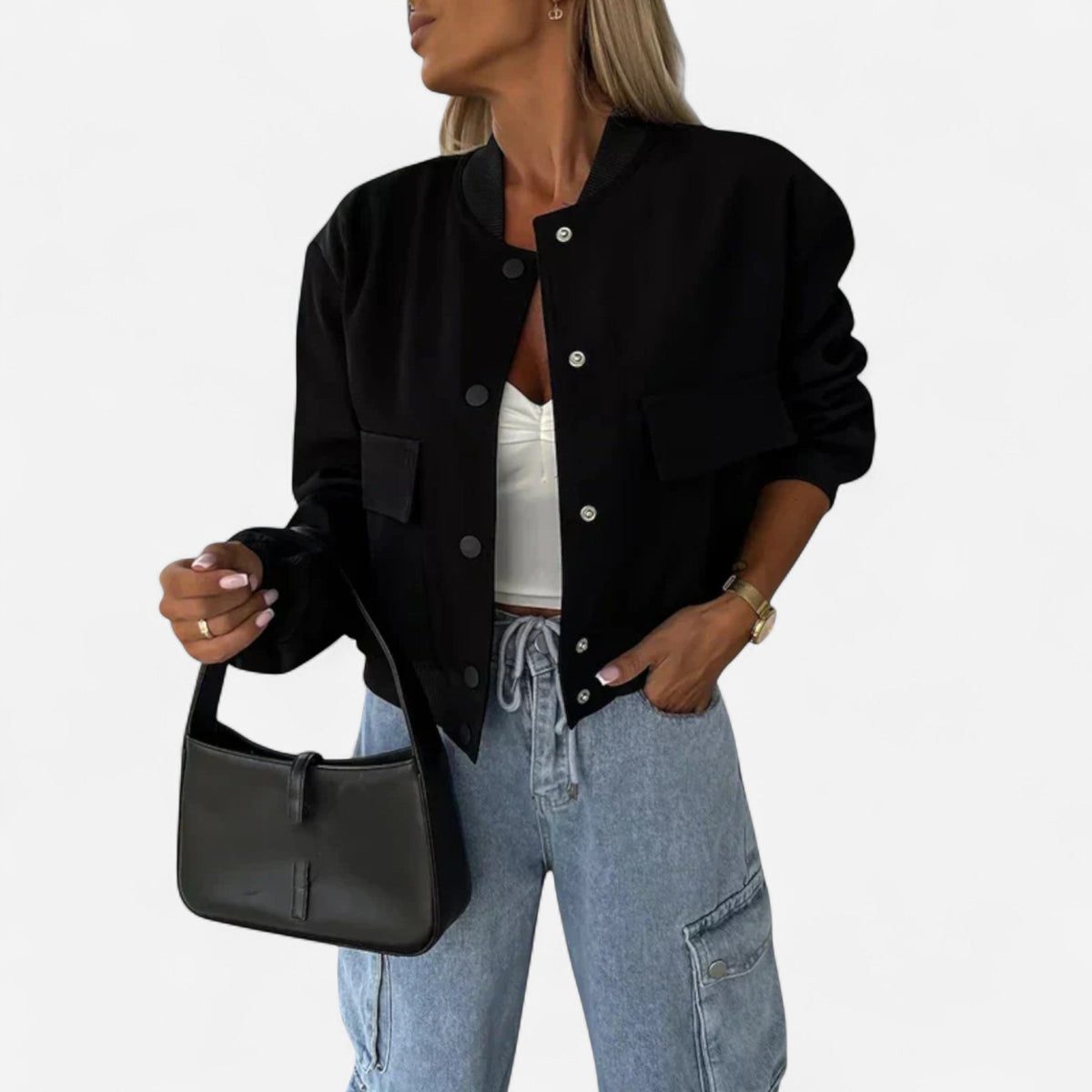 Blouson court zippé à poches