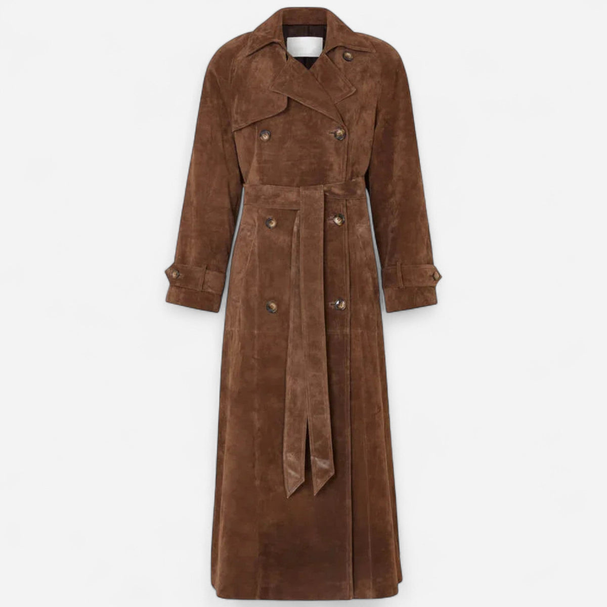 Imperméable long en suède ceinturé
