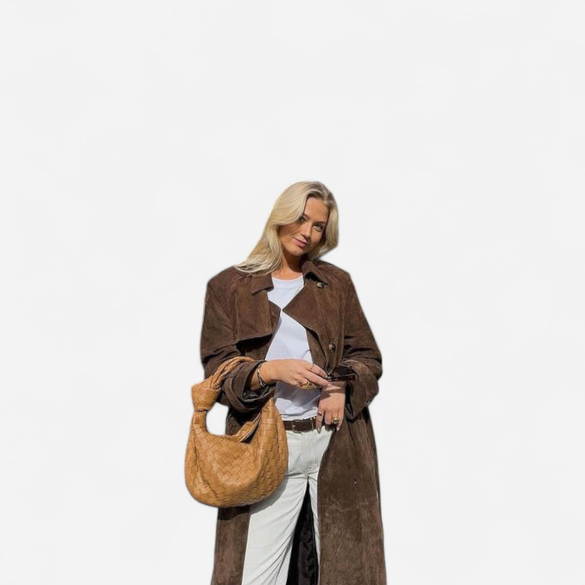 Imperméable long en suède ceinturé