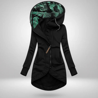 Manteau zippé à capuchon et bas arrondi