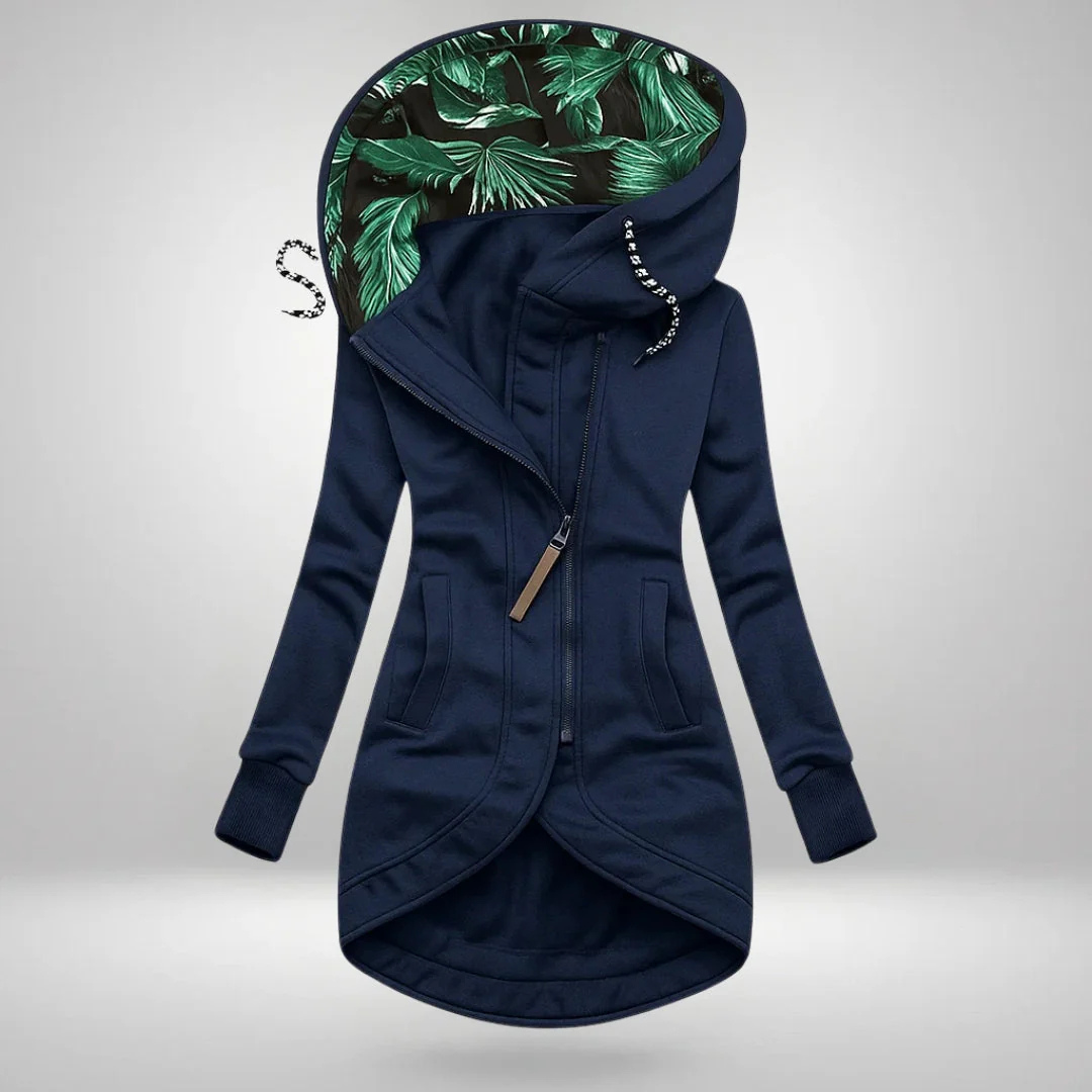 Manteau zippé à capuchon et bas arrondi