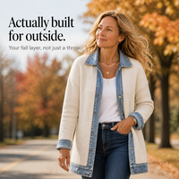 Cardigan long en tricot côtelé à détails en denim