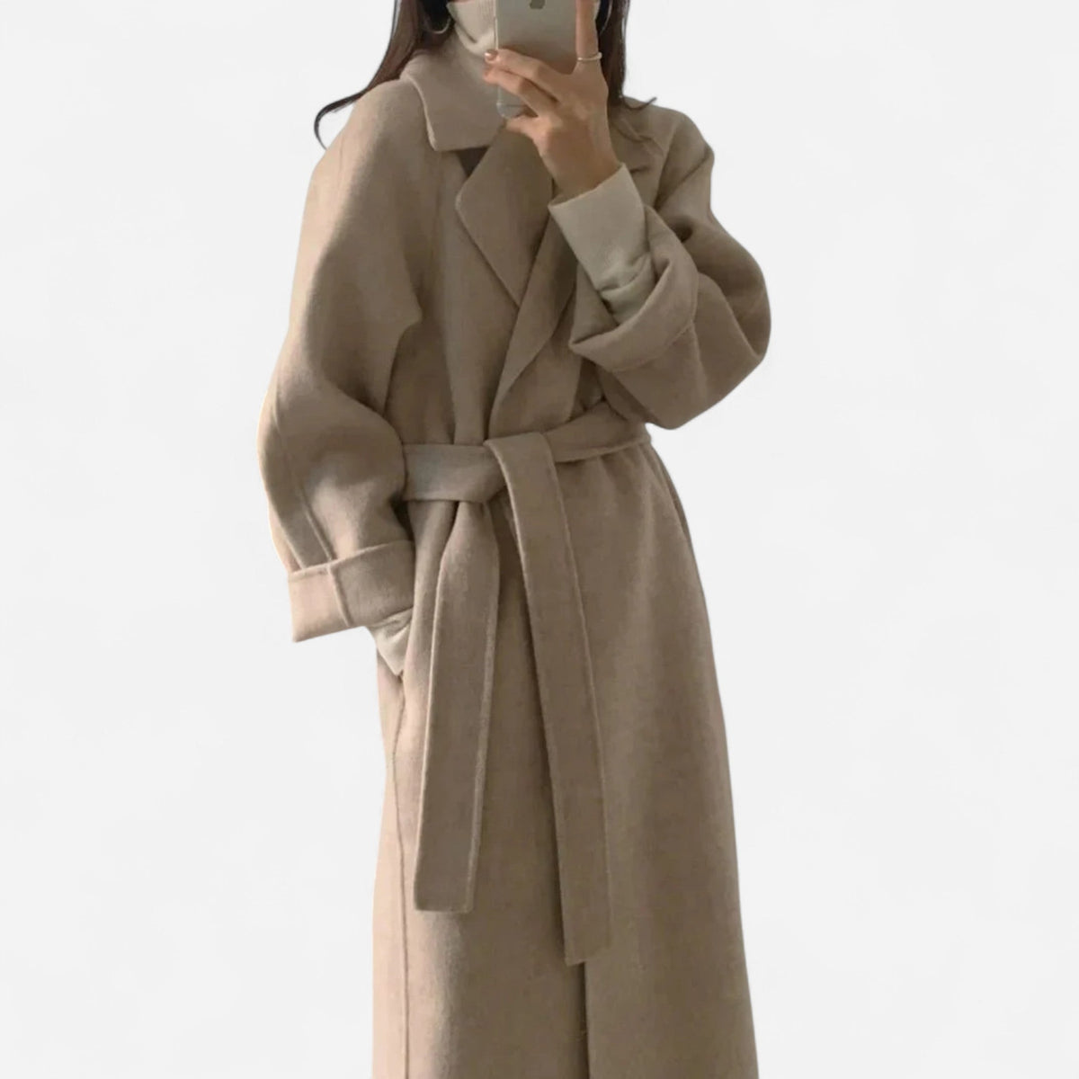 Manteau long en laine ceinturé