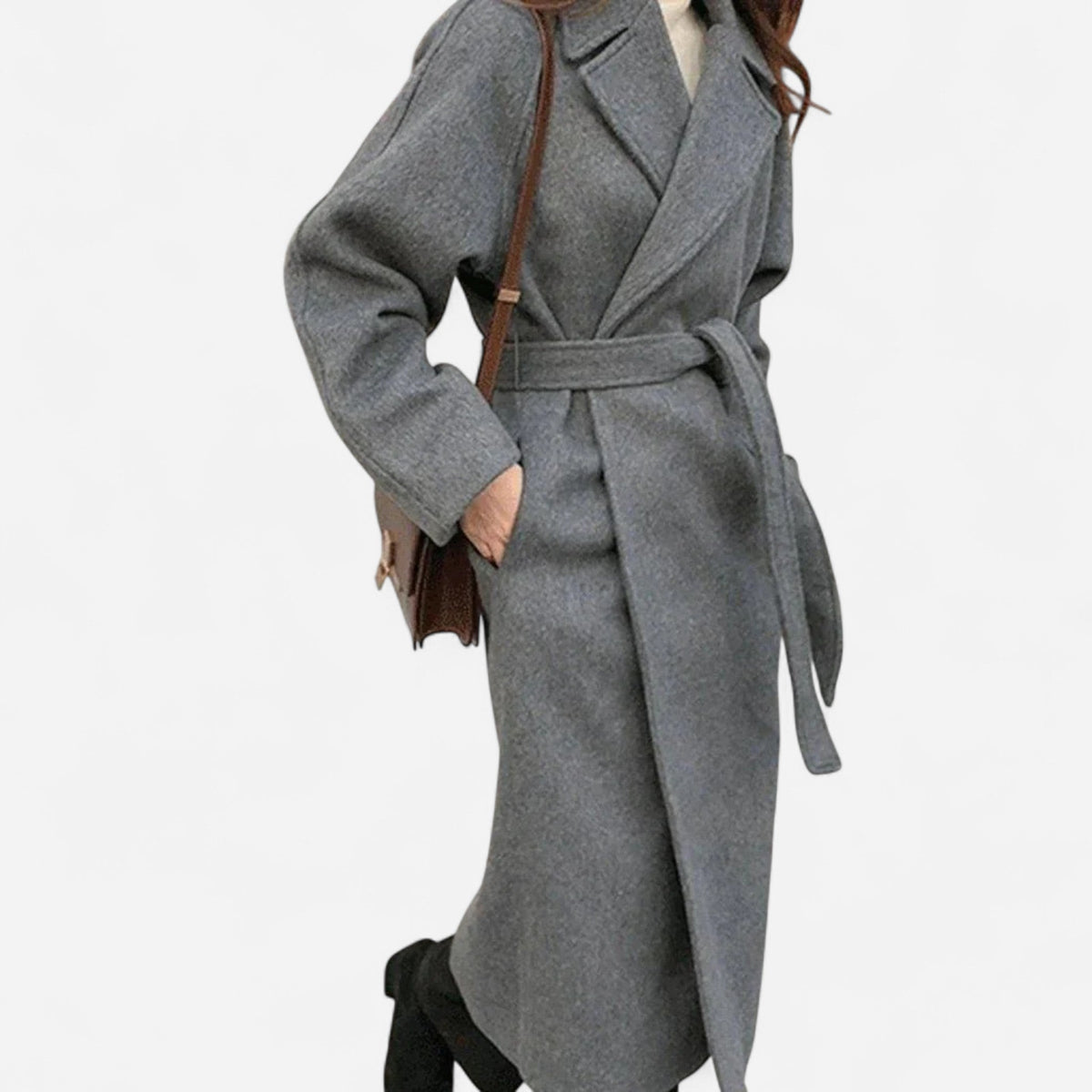Manteau long en laine ceinturé