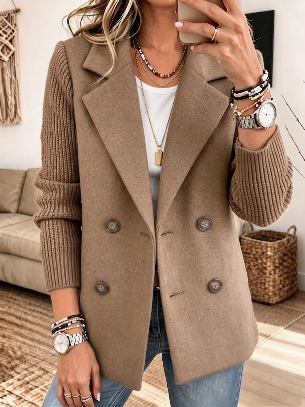 Blazer croisé à manches en tricot