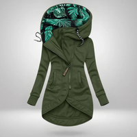 Manteau zippé à capuchon et bas arrondi
