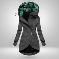 Manteau zippé à capuchon et bas arrondi