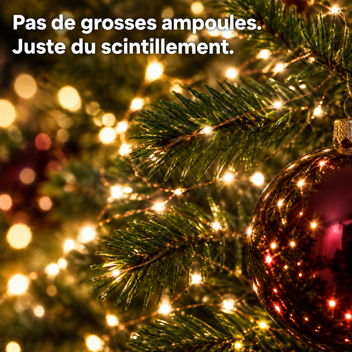 Gros plan des lumières micro DEL qui scintillent dans le sapin