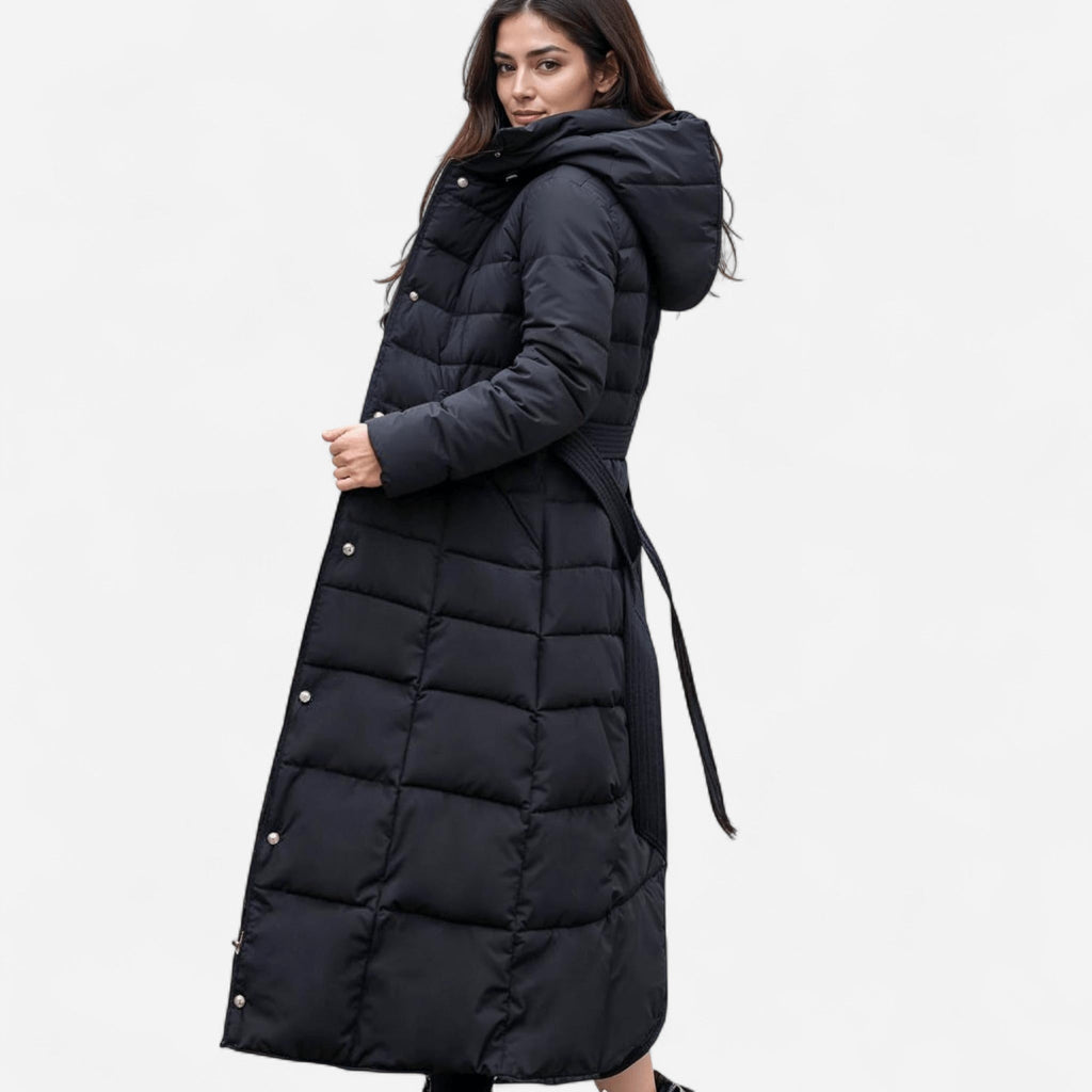 Manteau d'hiver long matelassé, capuchon en fausse fourrure