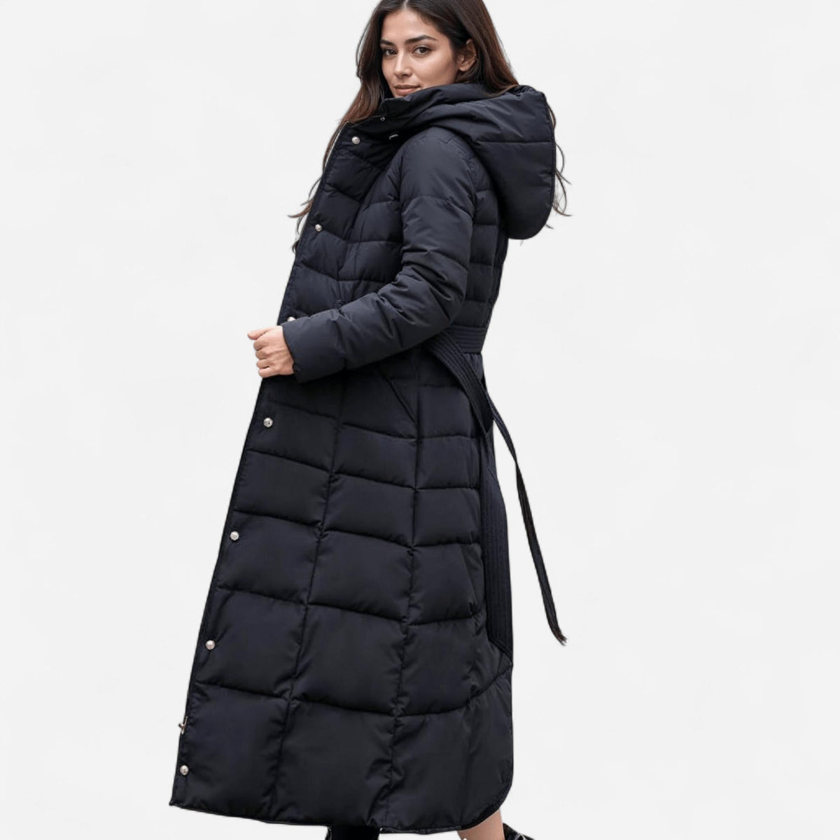 Manteau d'hiver long matelassé, capuchon en fausse fourrure