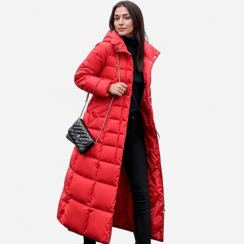Manteau d'hiver long matelassé, capuchon en fausse fourrure