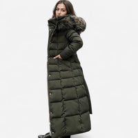 Manteau d'hiver long matelassé, capuchon en fausse fourrure
