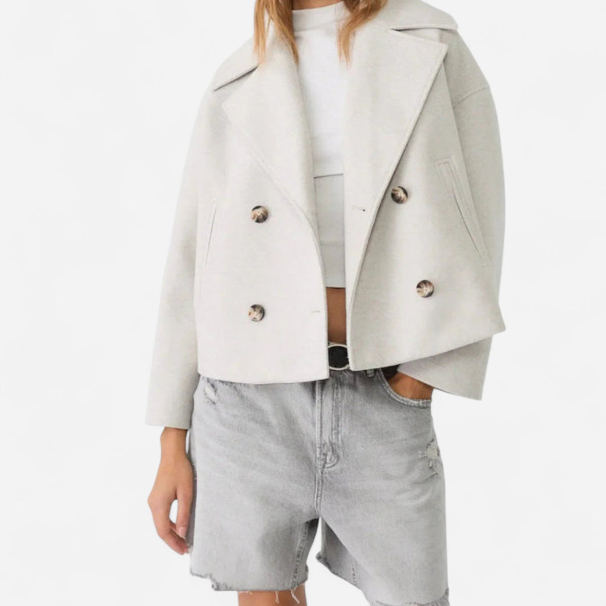 Manteau court croisé en lainage