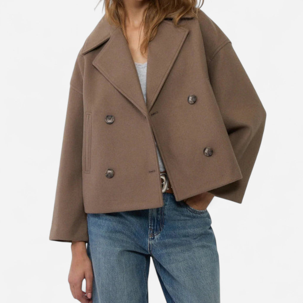 Manteau court croisé en lainage