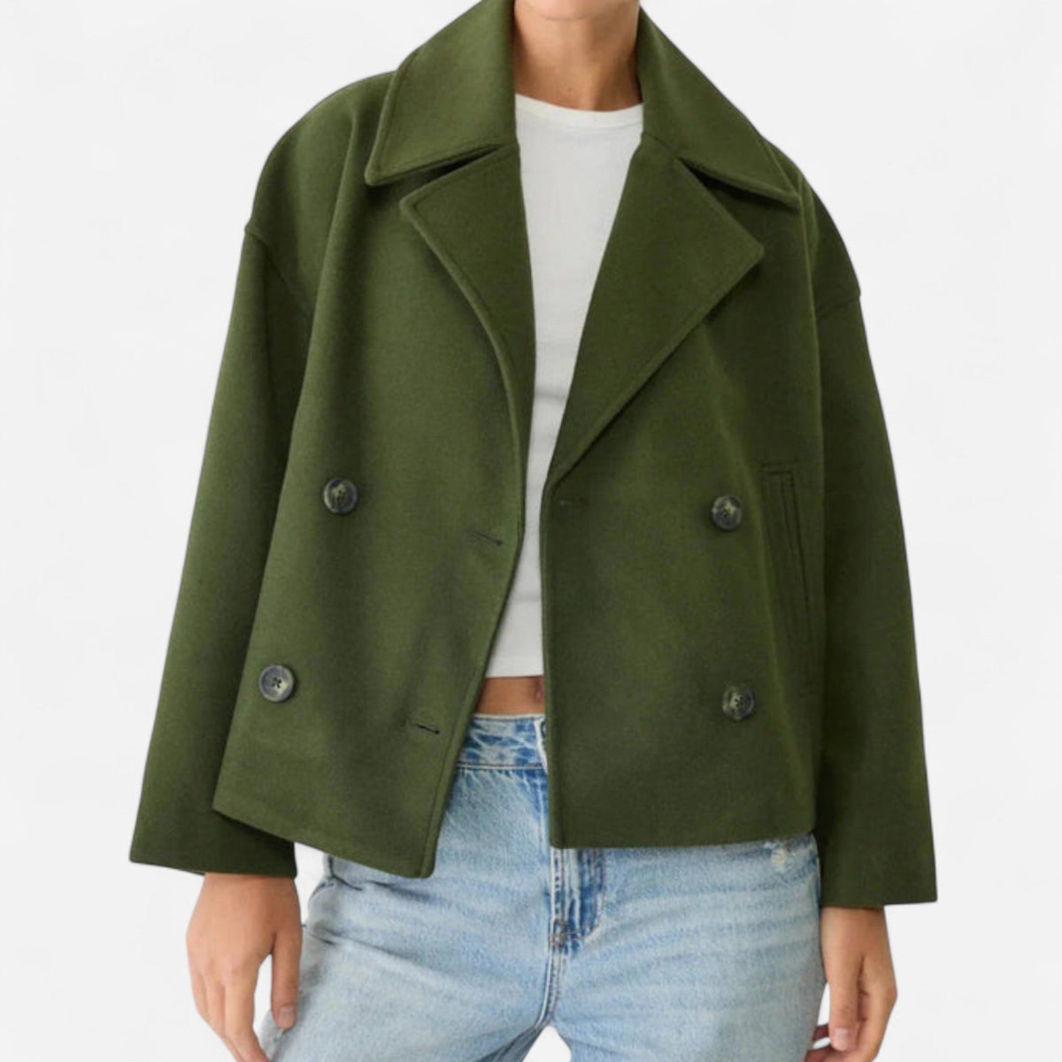 Manteau court croisé en lainage