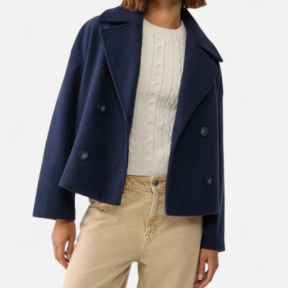 Manteau court croisé en lainage