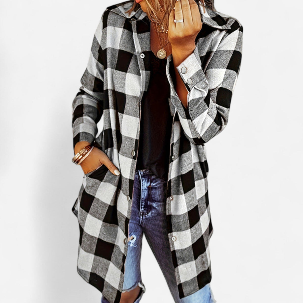 Chemise carreautée longue