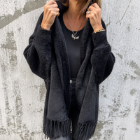 Manteau cache-cœur à col châle et franges
