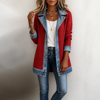 Cardigan long en tricot côtelé à détails en denim