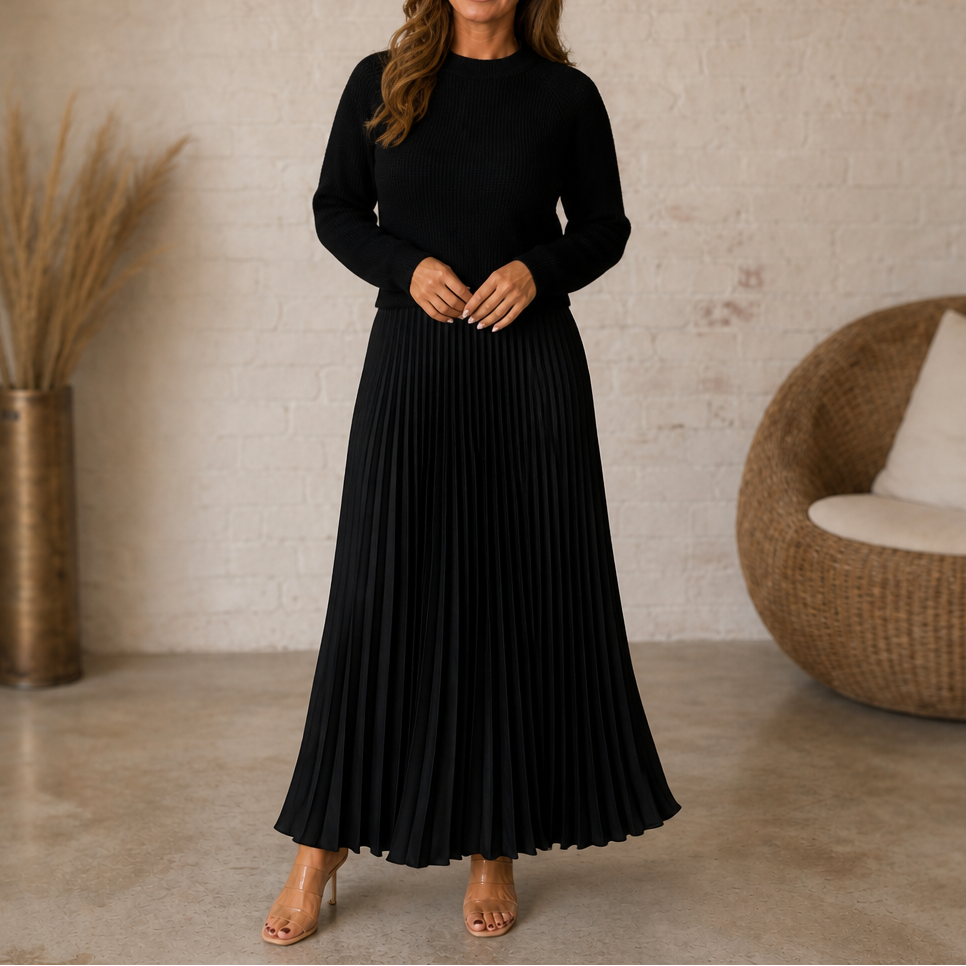 Robe longue plissée à haut en tricot