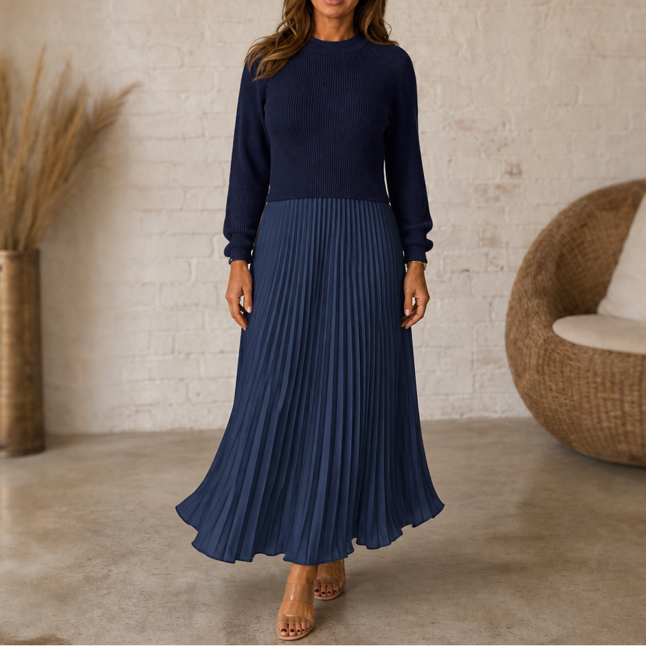 Robe longue plissée à haut en tricot