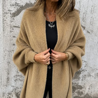 Manteau cache-cœur à col châle et franges