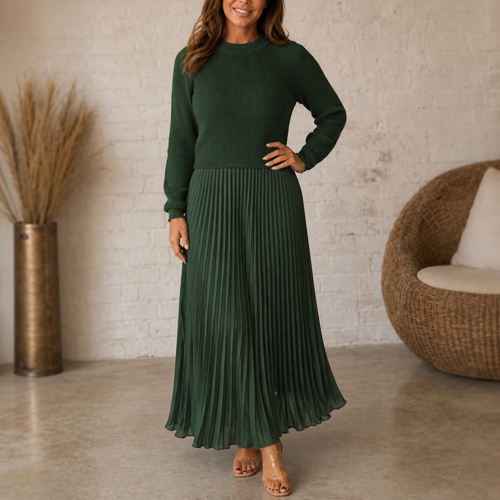 Robe longue plissée à haut en tricot