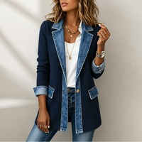 Cardigan long en tricot côtelé à détails en denim