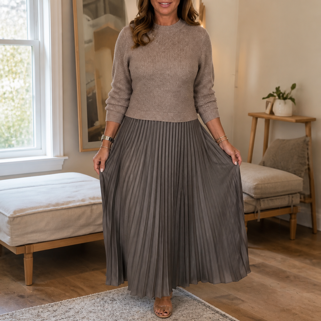 Robe longue plissée à haut en tricot