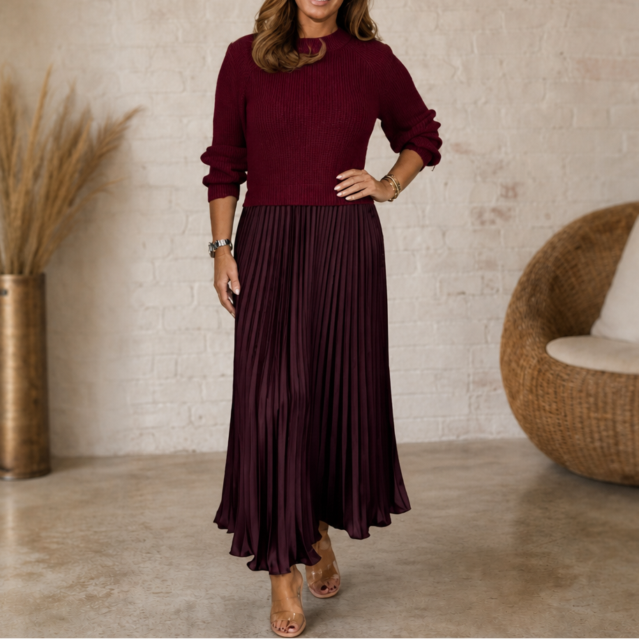 Robe longue plissée à haut en tricot